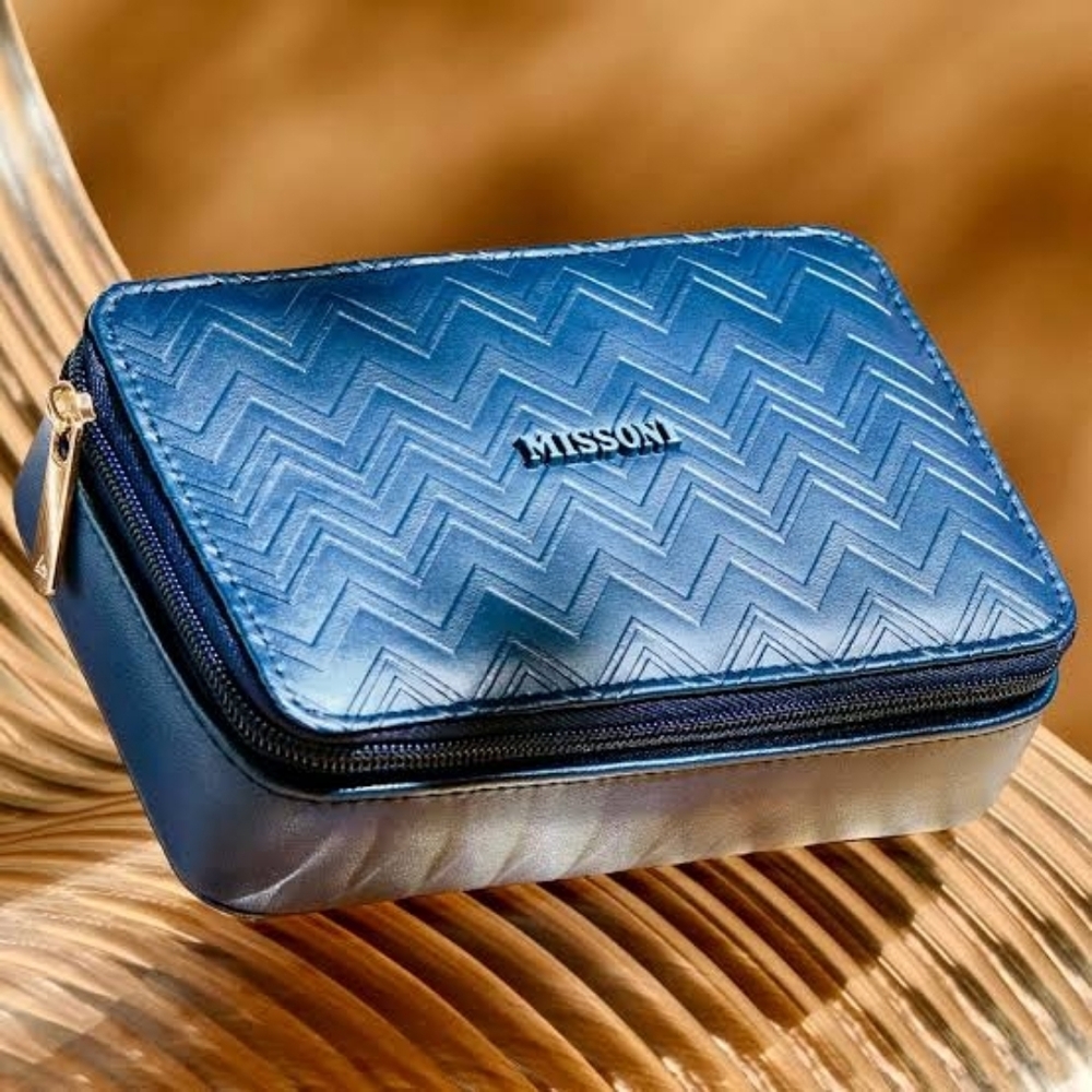 new Missoni Makeup Travel Bag Cosmetics Case Blue Patterned Chevron Cult Pouch